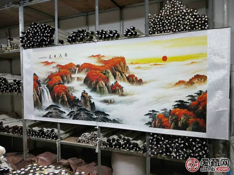 泰山日出,落款刘继伟作品,装饰宣纸横幅精品画