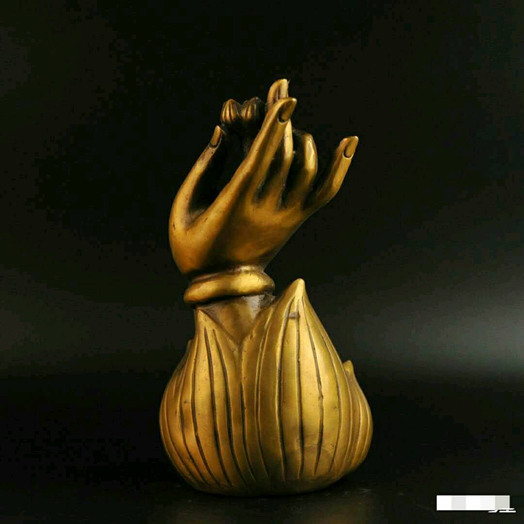 珍藏黄铜手持莲花倒流香摆件 规