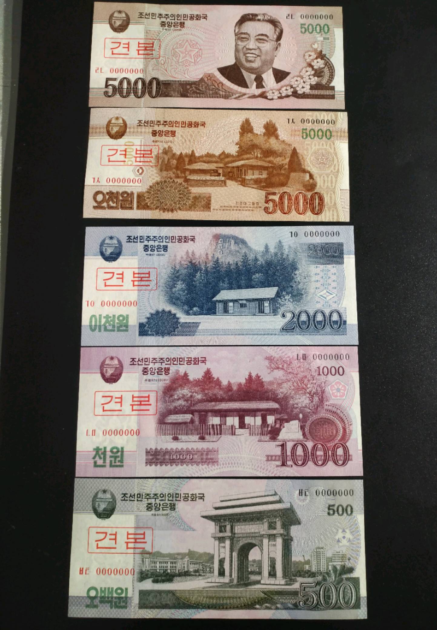 朝鲜人民币,票样一套(十张)