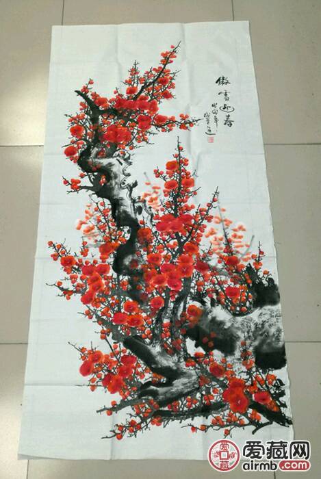 田成喜作品《傲雪迎春》,尺寸134*66厘米,宣纸