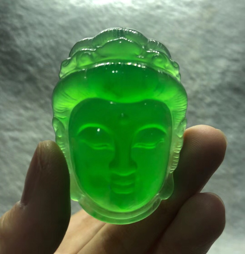 纯天然a货冰种翡翠佛头吊坠,有