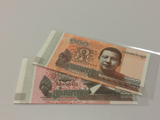 柬埔寨100元500元豹子号两张.全新绝品保真.