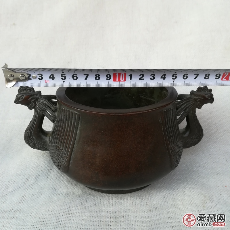 紫铜飞凤首耳香炉<br /><