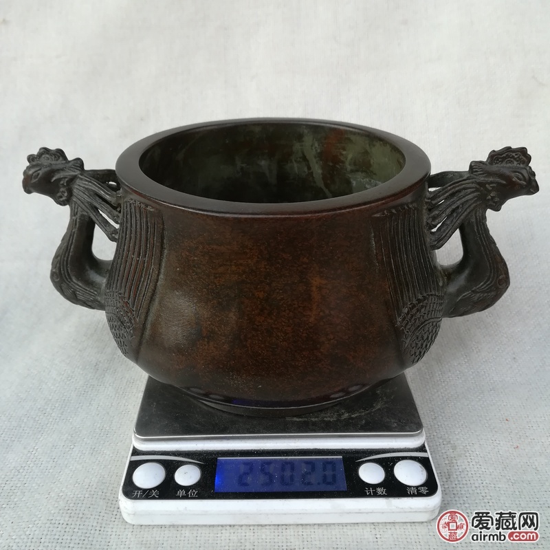 紫铜飞凤首耳香炉<br /><
