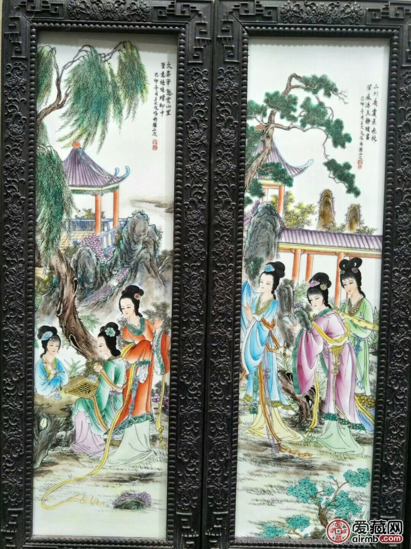 《王大凡》作品红木雕花镶瓷板画十二金钗高-爱藏鉴定