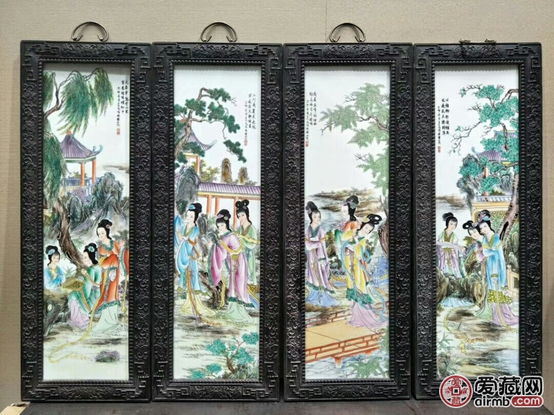 《王大凡》作品红木雕花镶瓷板画十二金钗高-爱藏鉴定