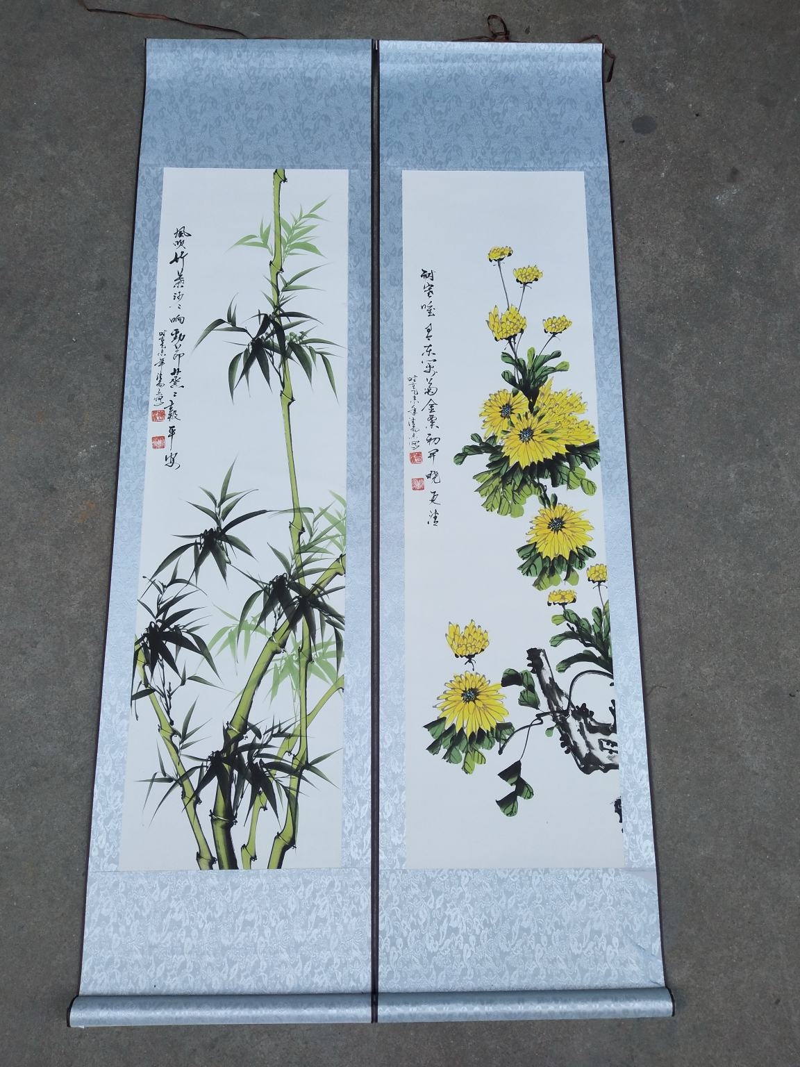 爱藏拍卖 国画 0 分享到: 精美四条屏卷轴挂画《梅兰竹菊》落款清晰