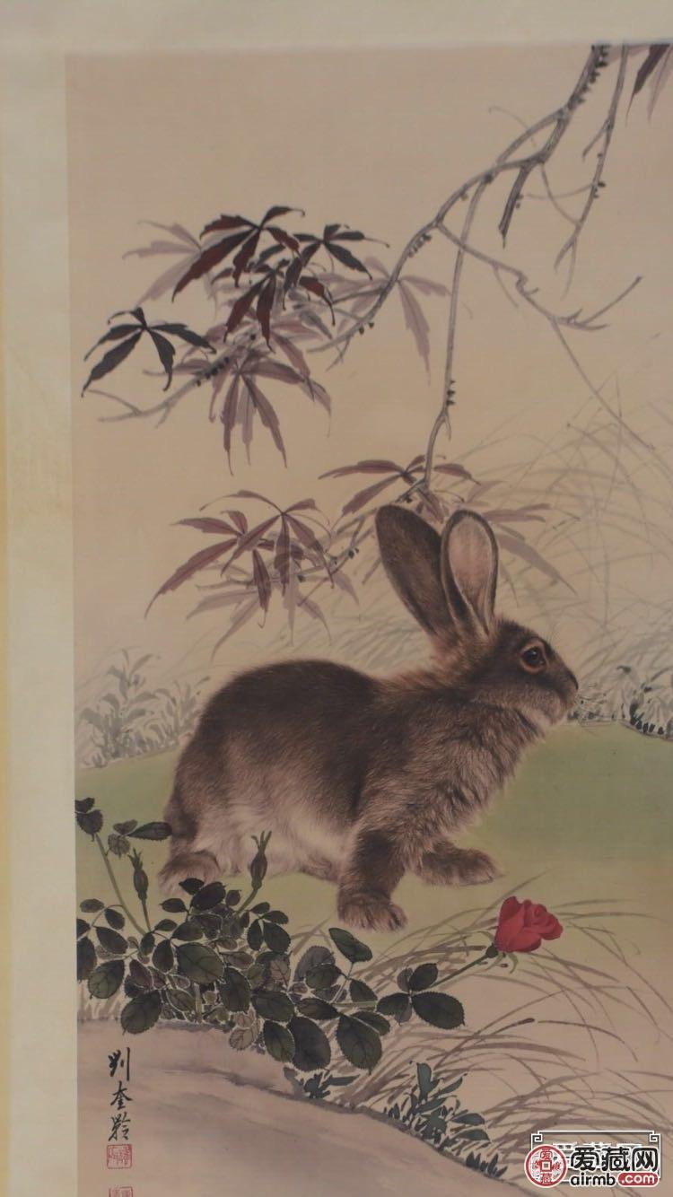 放漏了刘奎龄兔子卷轴挂画中堂画一宽约06