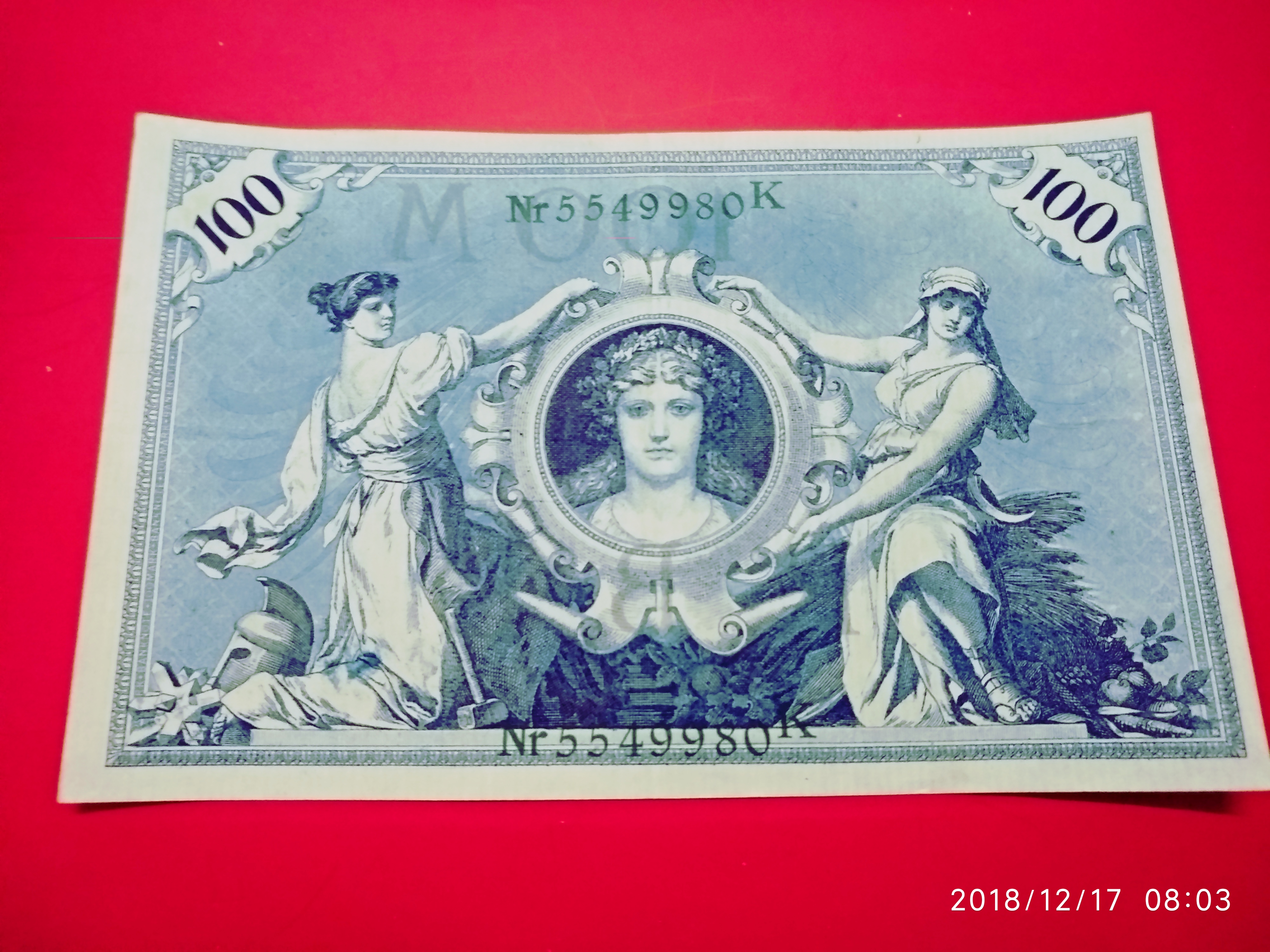 1908年德国100老马克,品如图,看好出价,非假