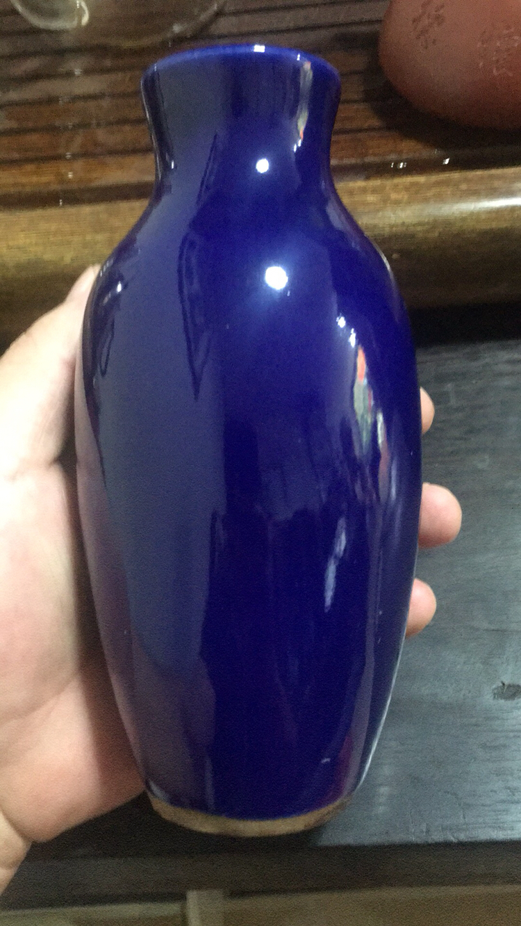 霁蓝釉老瓷观音瓶工艺精美年代久远包浆浑厚