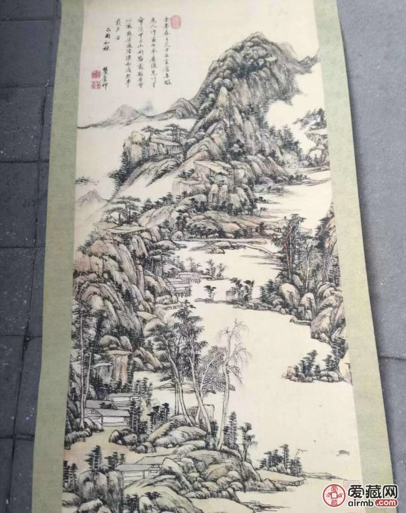 精品放漏,王原祁《山水图》老卷轴中堂挂画一副,喜欢