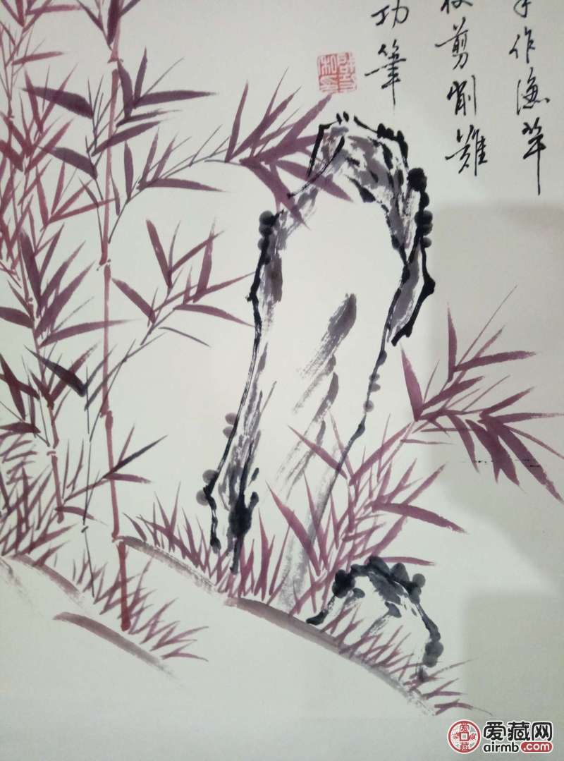 竹子》宣纸临摹卷轴画一副画工精湛,惟妙惟肖,线条流畅,有题词带落款