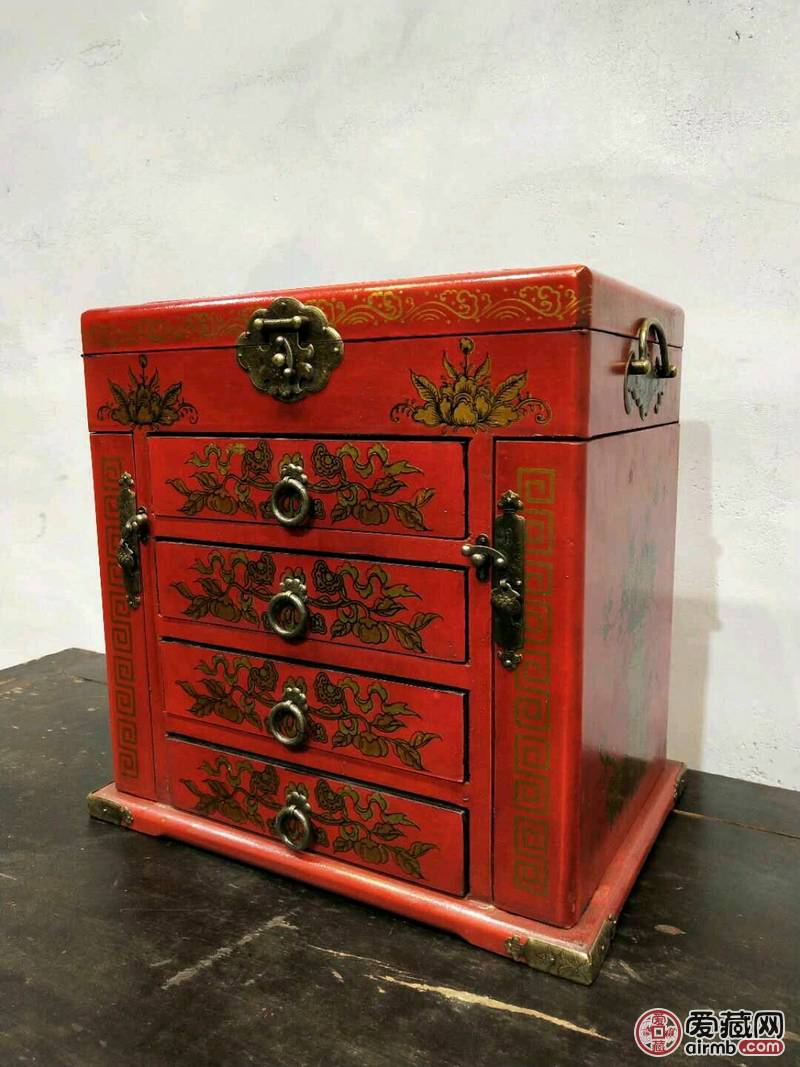 清代描金首饰盒.梳妆盒，做工精