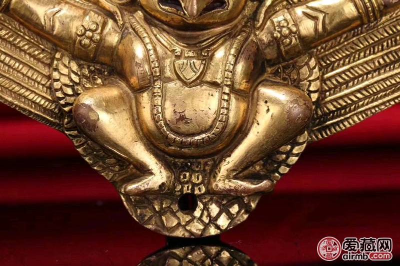 藏传铜鎏金大鹏护身符、随身挂件
