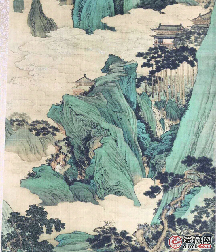 仇英款作品【青绿山水】宣纸绢布