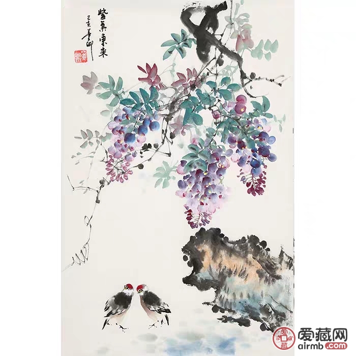董卿纯手绘水墨花鸟画二尺竖幅作品作者董卿