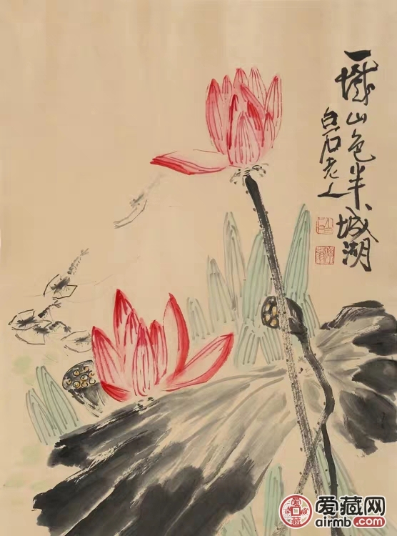 【手绘齐白石国画大师三尺荷花】