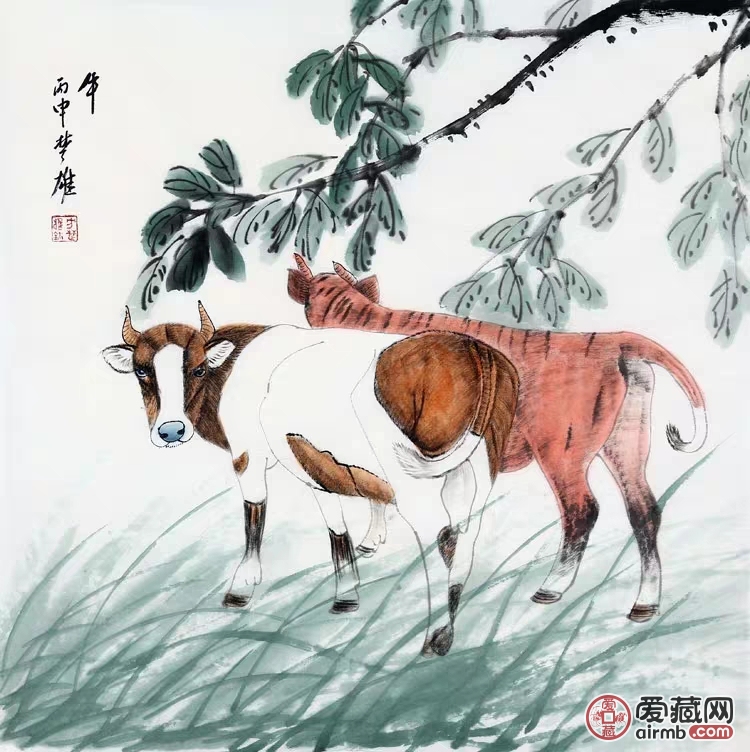 【方楚雄字画手绘斗方国画动物牛赠鉴定证书商务礼品装