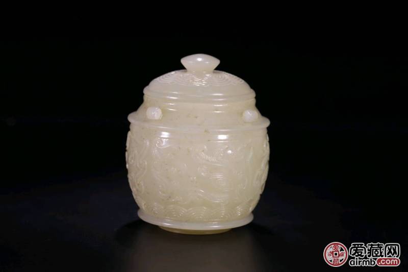 旧藏 老和田玉饕餮纹盖罐、玉质