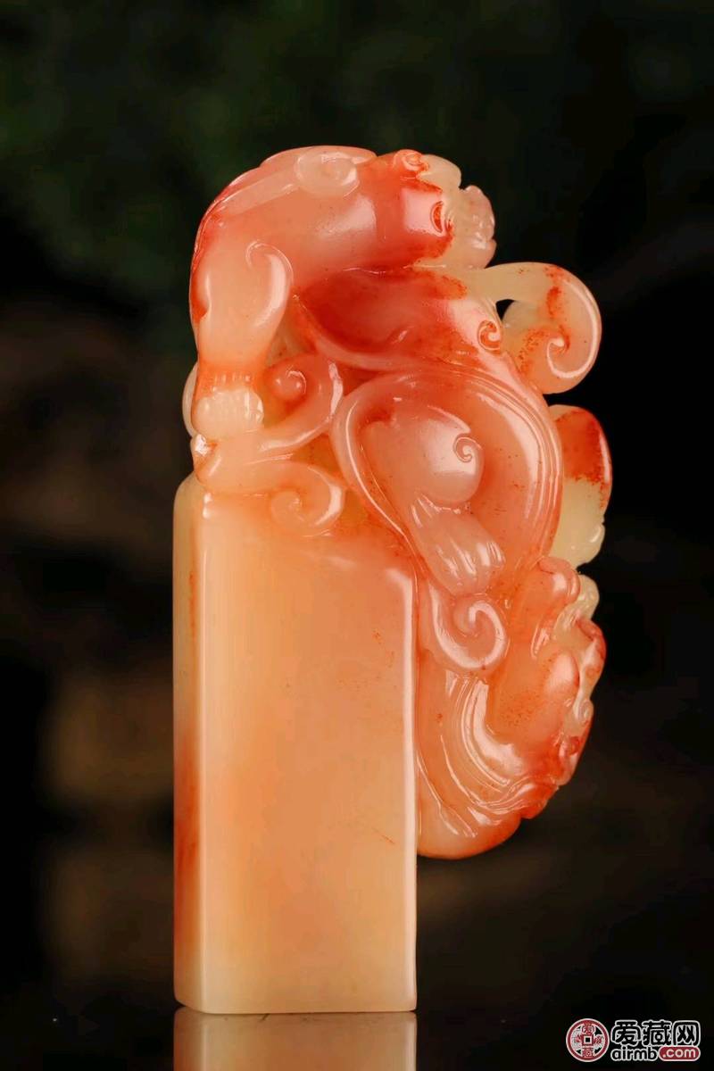 寿山结晶 桃花芙蓉石 螭虎