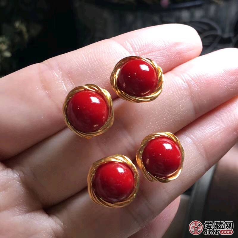 阿卡牛血红珊瑚耳钉 拼接无缝珊瑚 规格:10mm 颜色