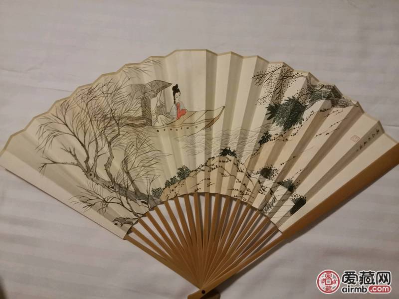 玉竹马牙，仕女图  精工扇子一