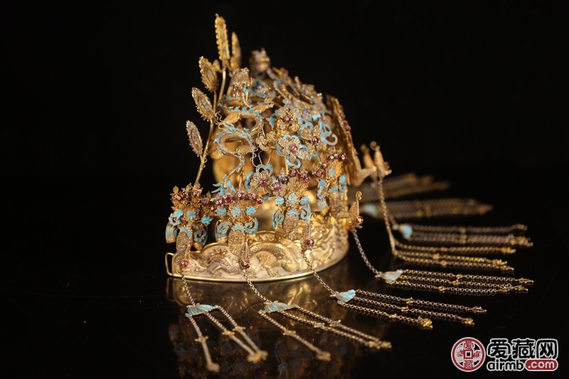 清代,金花丝点翠凤冠,宫廷精品