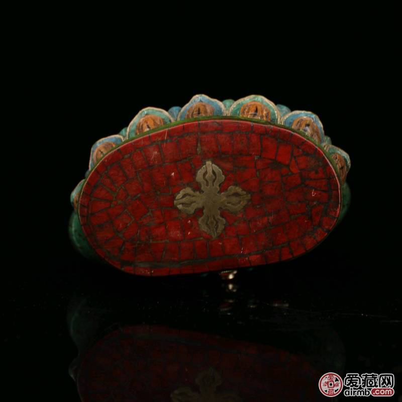 西藏寺院老纯铜纯手工打造镶嵌宝