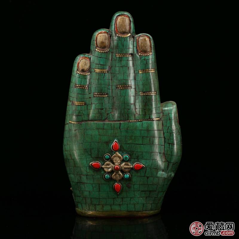 西藏寺院老纯铜纯手工打造镶嵌宝