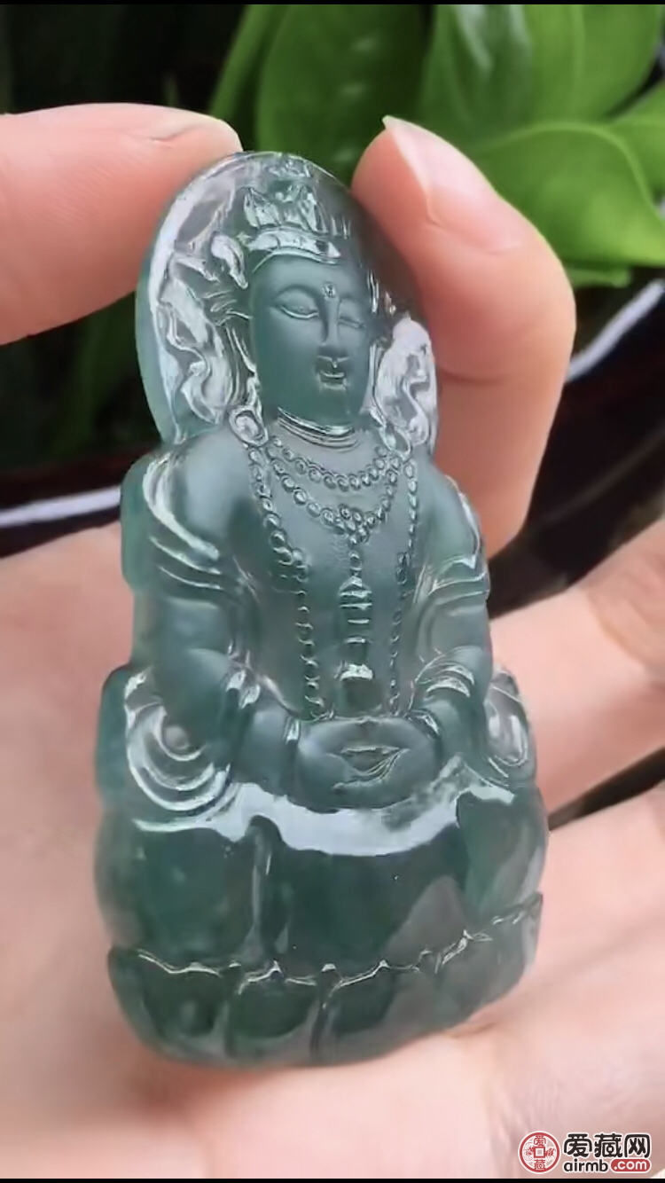 手机实拍莹润细腻蓝水绿度母挂件