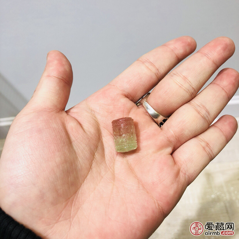 西瓜碧玺回纹珠桶珠，双色西瓜碧