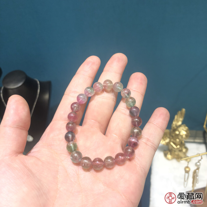 玻璃体西瓜碧玺圆珠手串<br 