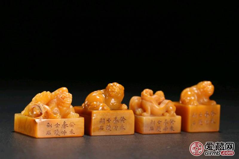 旧藏，田黄兽钮印章一组，4枚，