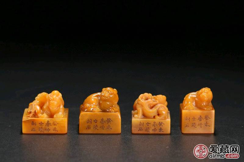 旧藏，田黄兽钮印章一组，4枚，