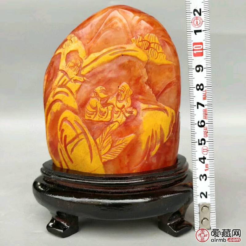 旧藏红田黄石透料《秋林三老》印