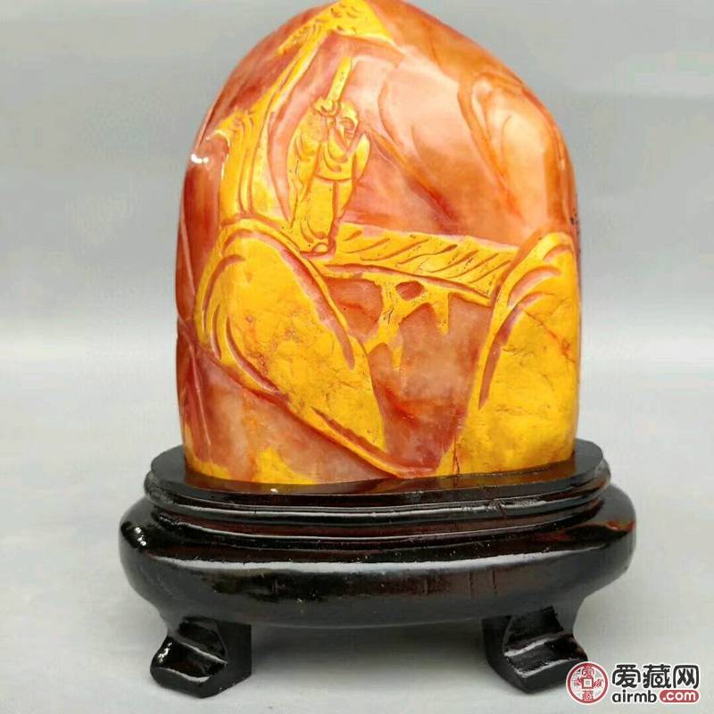 旧藏红田黄石透料《秋林三老》印