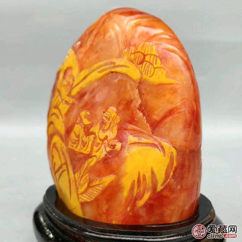 旧藏红田黄石透料《秋林三老》印