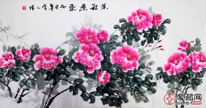 花开富贵纯手绘横批国画牡丹客厅装饰画书房-价格199元-爱藏一口价-爱