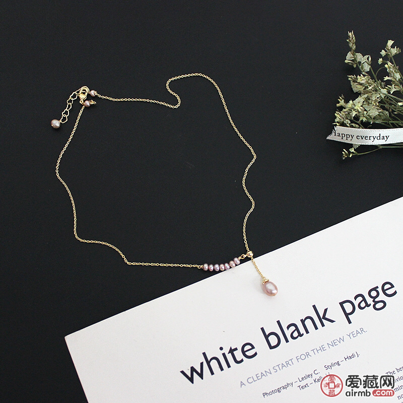 淡水珍珠14K镀真金粉紫项链