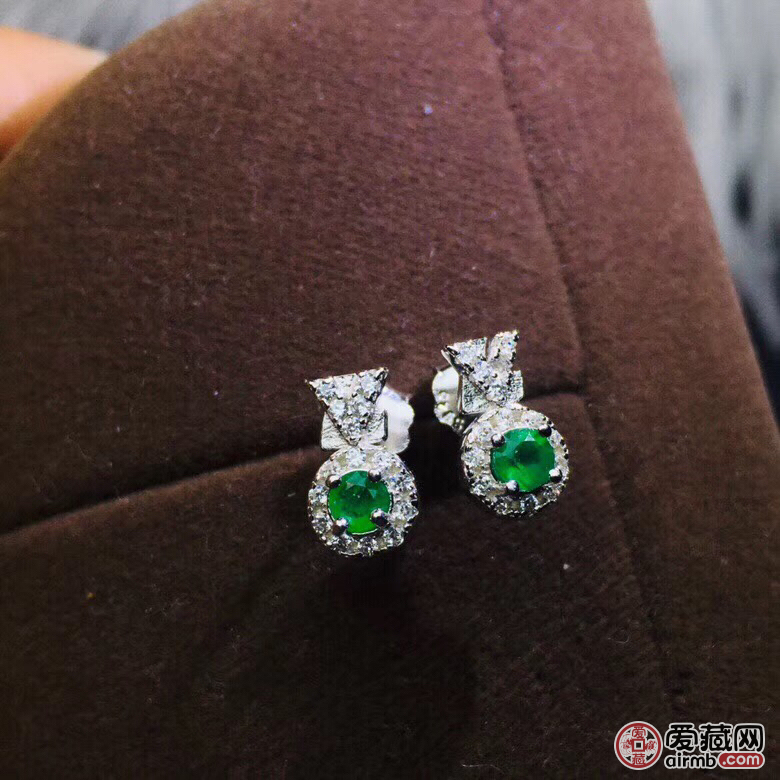 天然哥伦比亚祖母绿耳钉*哥伦比