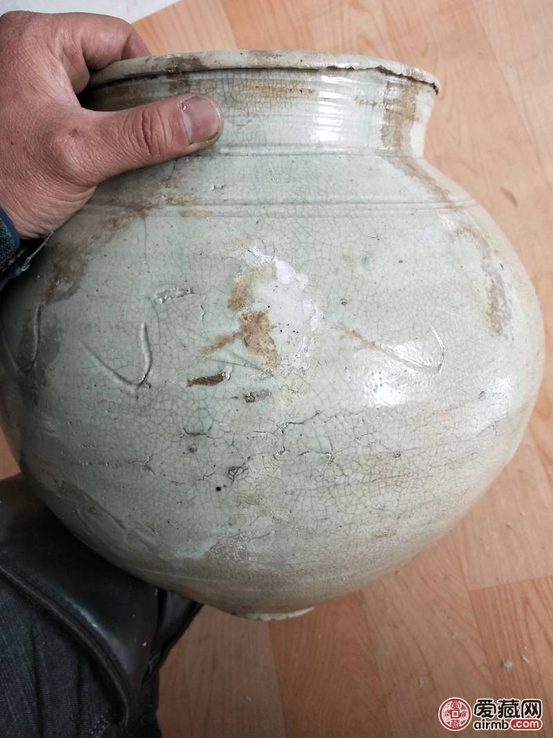 李朝月亮罐一枚，冲修，总体好万
