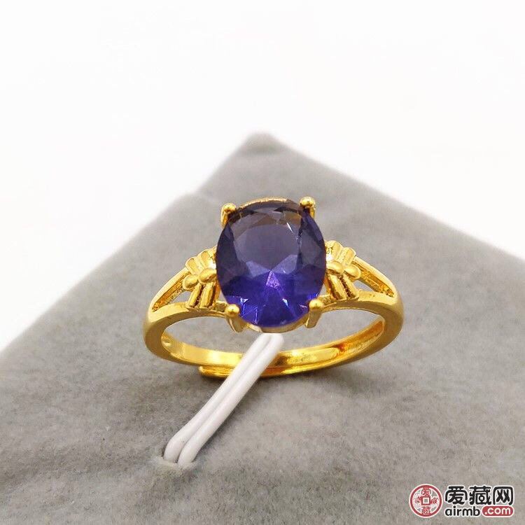 红宝石镀黄金戒指女款沙金镶钻戒