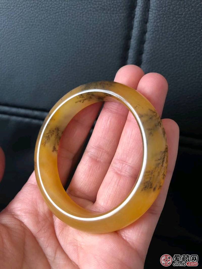 天然黄龙玉水草花手镯，种水一般
