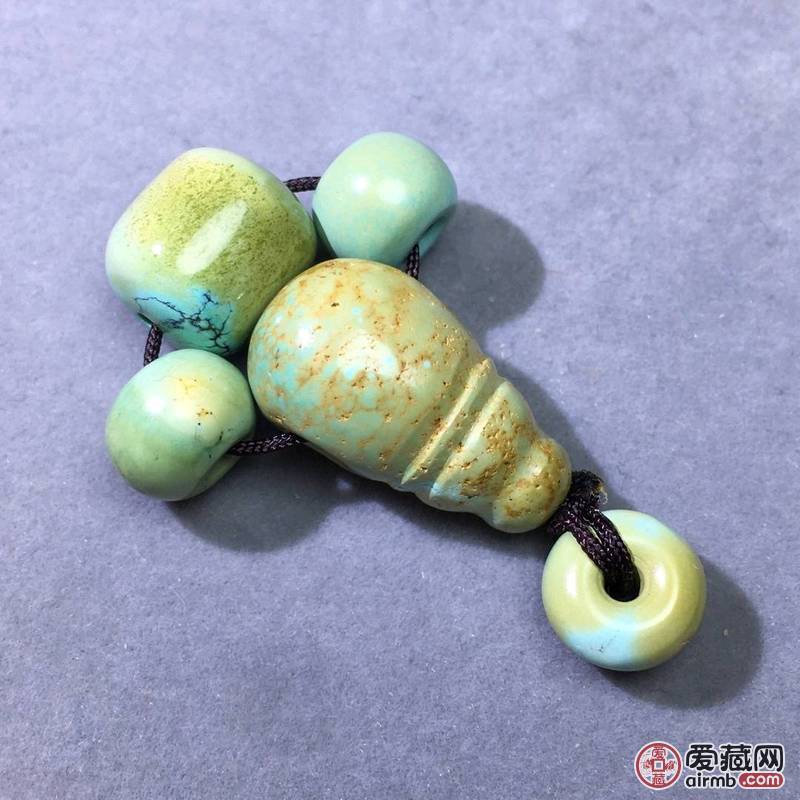 天然原矿高瓷绿松石老型配饰套装