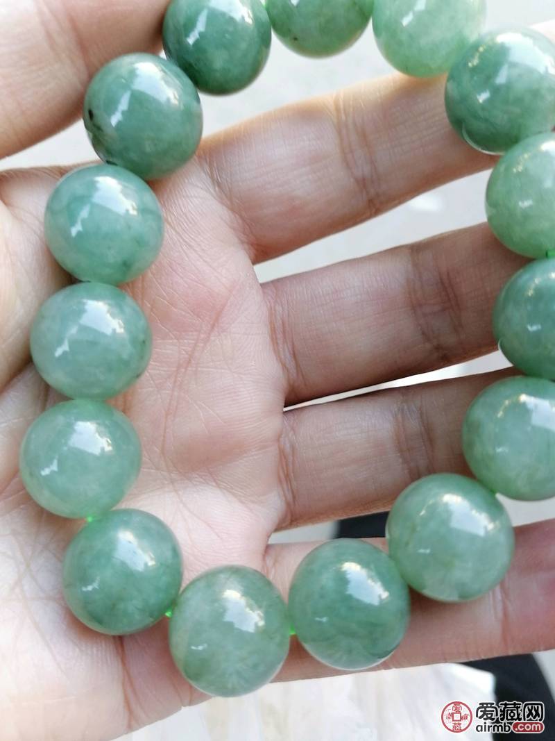 翡翠糯冰种手串，1.5珠子。水