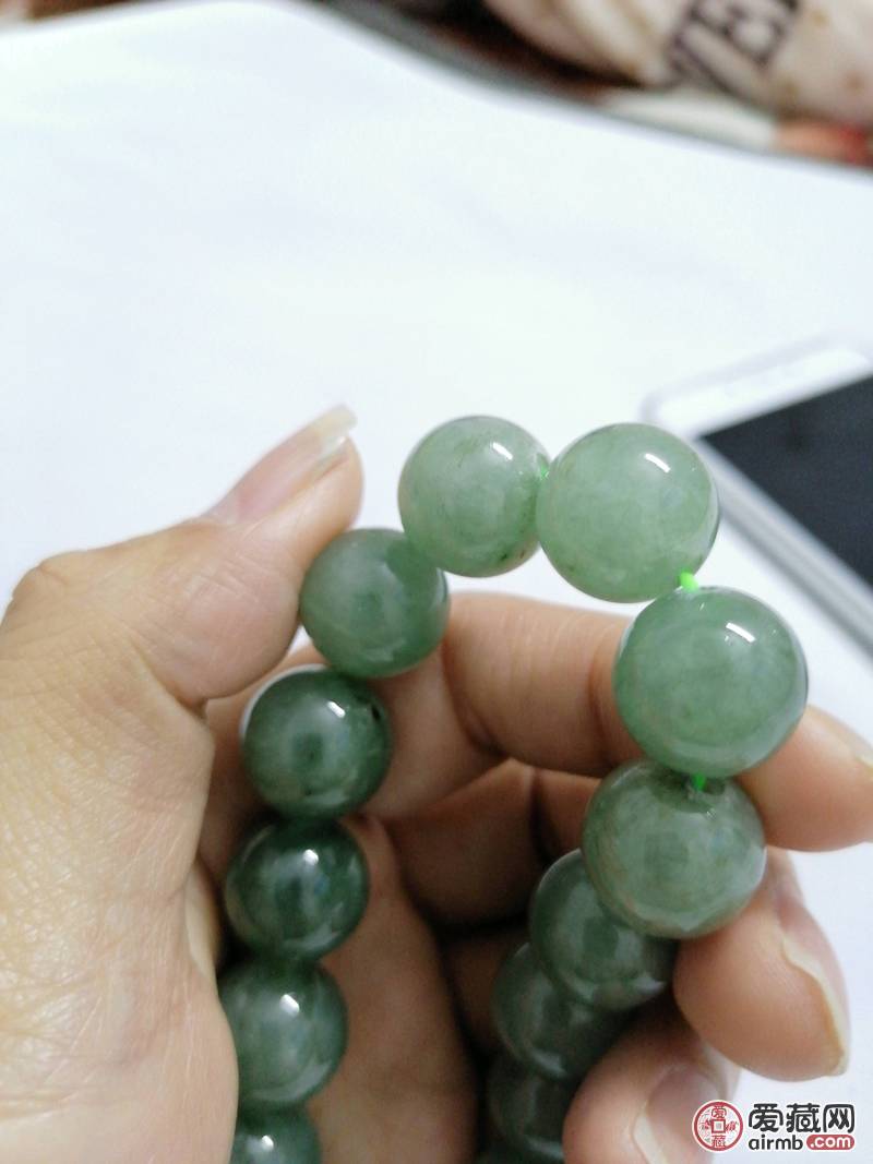 翡翠糯冰种手串，1.5珠子。水