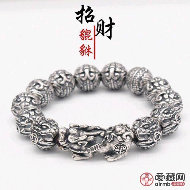 开光925纯银六字真言佛珠招财