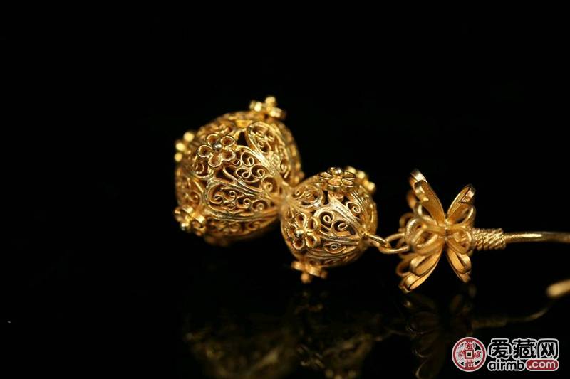 收藏精品！清 银鎏金花丝葫芦耳