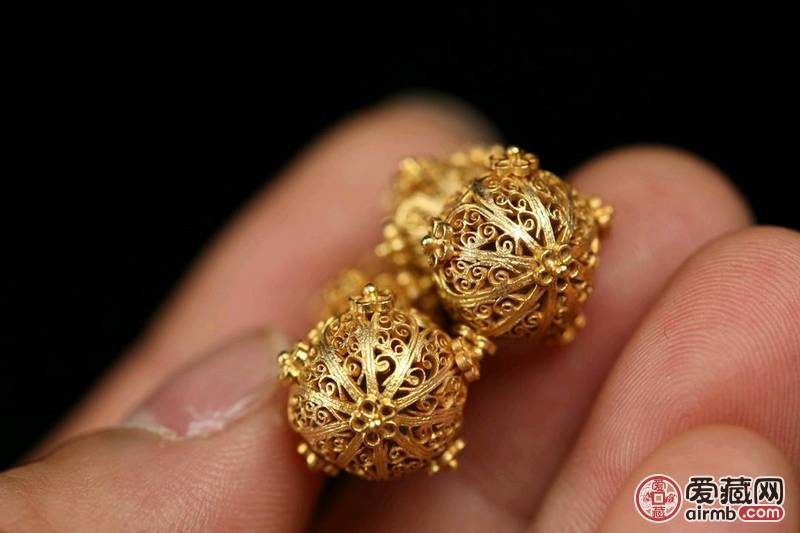 收藏精品！清 银鎏金花丝葫芦耳