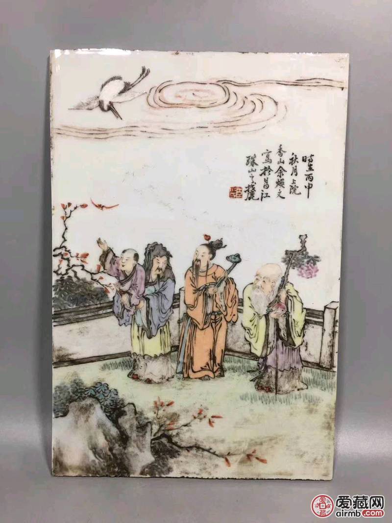 清末浅降彩人物瓷板尺寸见图片。
